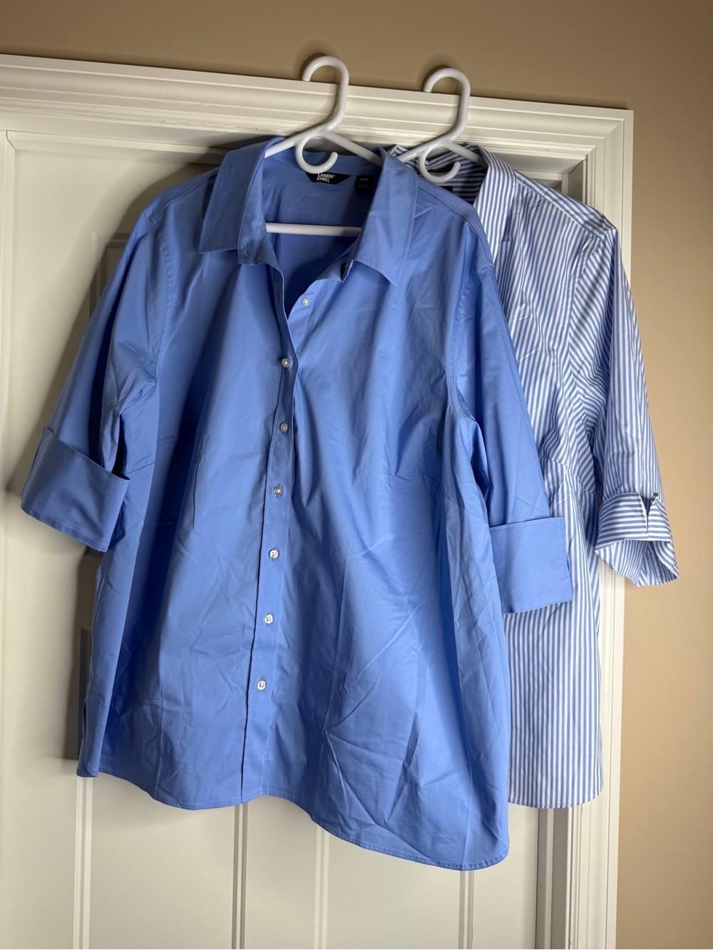 Women’s Lands End Classic Button-Down Shirts- Blue & Blue Stripe
